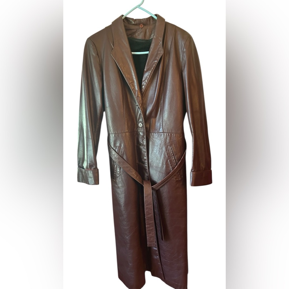 Sears Dark Brown Leather Trench Coat with Zip out Lining